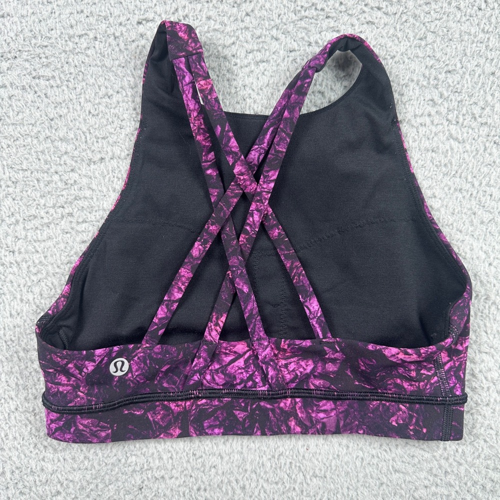 Lululemon Free To Be Serene High Neck Sports Bra Womens 4 Purple Marble Strappy